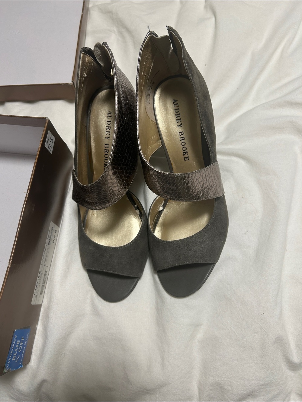 Audrey Brooke Gray and Metallic Peep Toe Heels